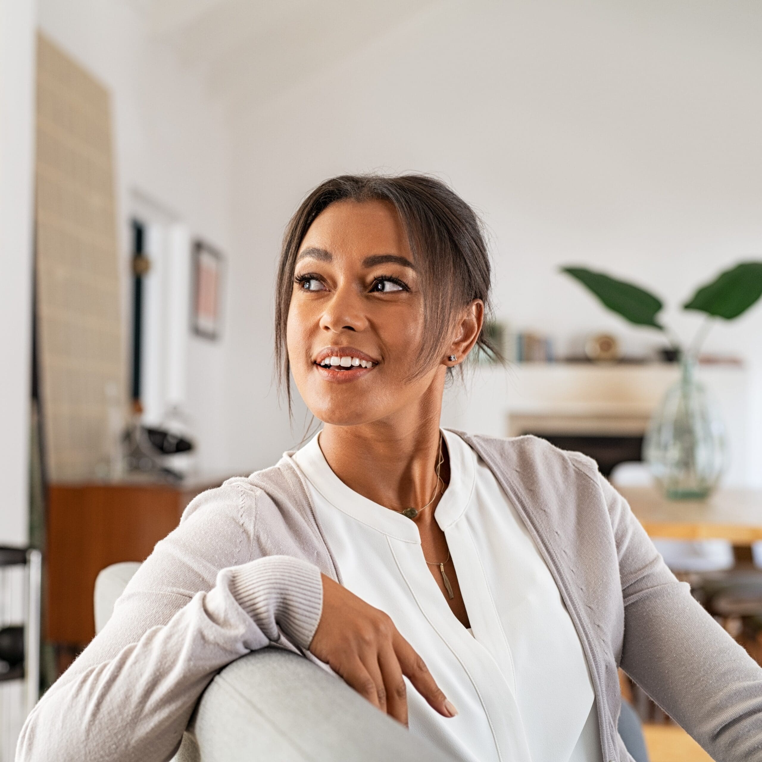 A woman receiving referrals for free pregnancy services in Fresno, California